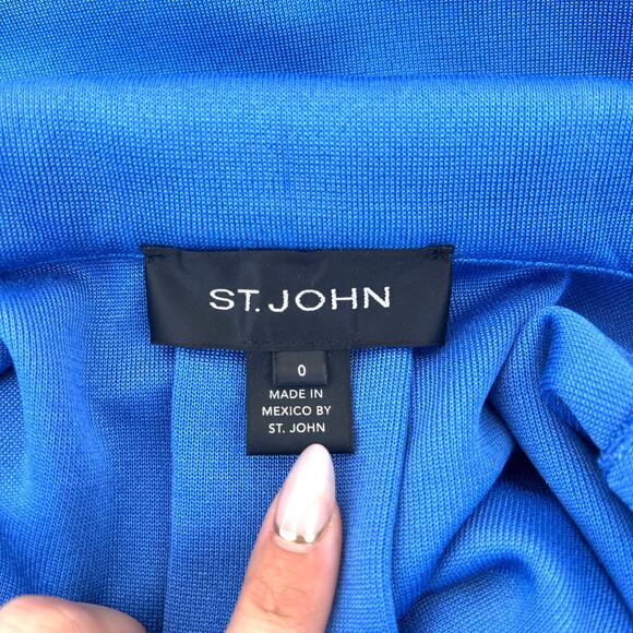 St. John Open Front Santana Knit Blazer Jacket Electric Blue Collared 0 Cobalt - Picture 3 of 8